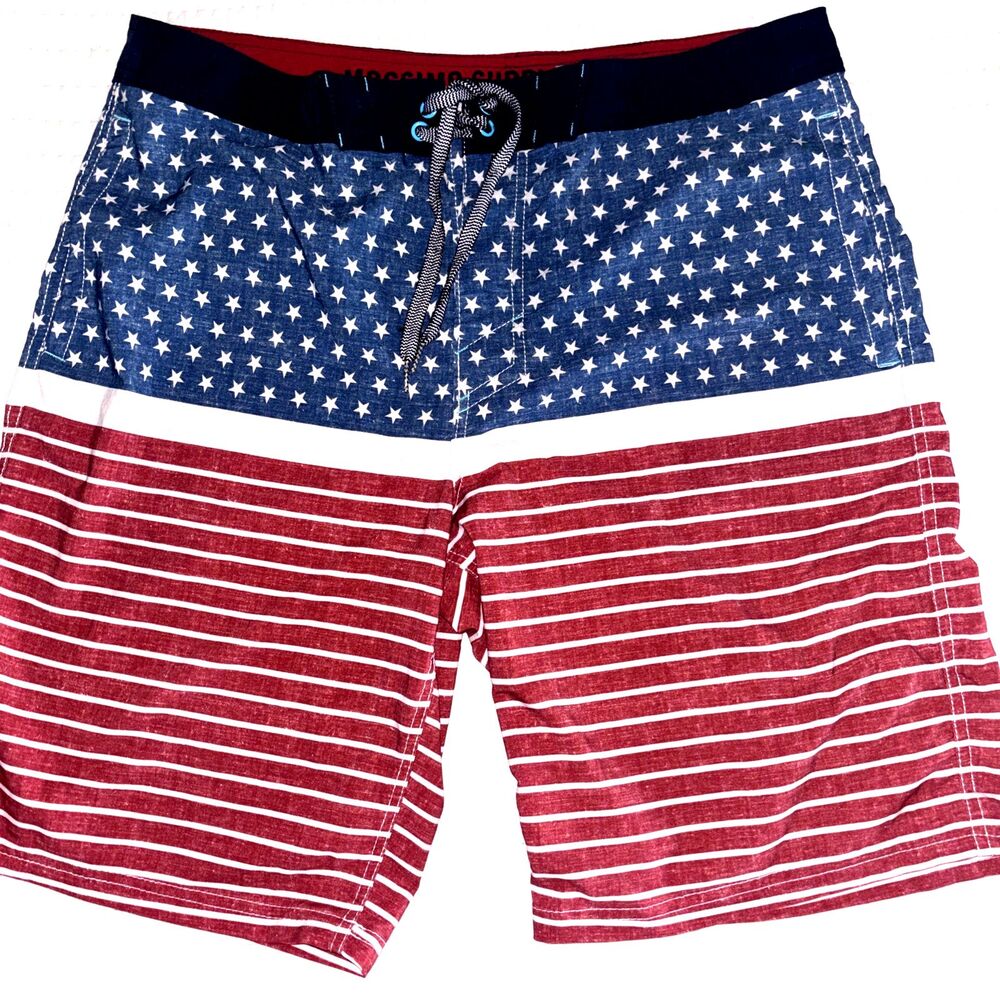 Mossimo Men’s American Flag Swim Trunks Board Shorts Size 36 Patriotic 4th July